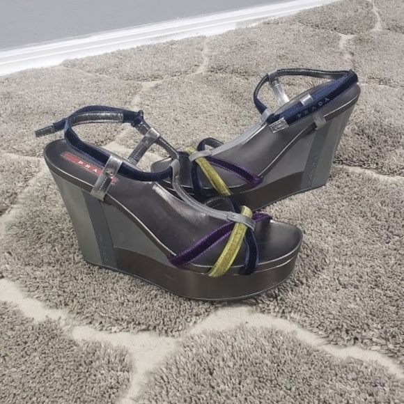 Prada Shoes - Prada Nevada Ribbon Wedge Sandals Size 37